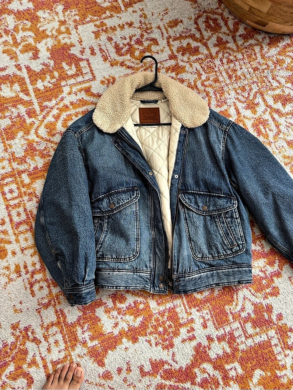 Levi's Sherpa Collar Quilted Denim Bomber Jacket Blue & Cream